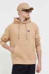 Бавовняна кофта Tommy Jeans чоловіча колір бежевий з капюшоном з аплікацією (3517533)